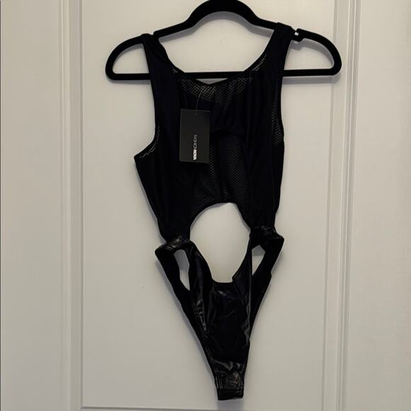 Fashion Nova Black One Piece with Deep V-Neck and High-Cut Legs - Picture 2 of 3